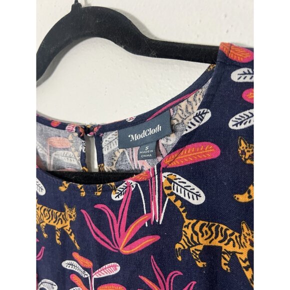 ModCloth Bold Notion Cat Jumpsuit Size Small Linen Blend Colorful - Picture 7 of 16